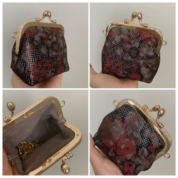 Handmade Genuine Sheepskin Floral Print, Wood Handle Bag & Small Clutch Set - Picture 16 of 16